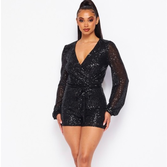 Sequin Long Sleeve Romper - Picture 2 of 7
